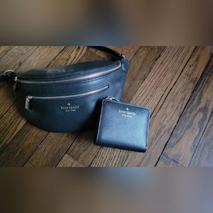 Kate Spade Leila Pebbled Leather Belt Bag w/ Brynn Small L-Zip Wallet